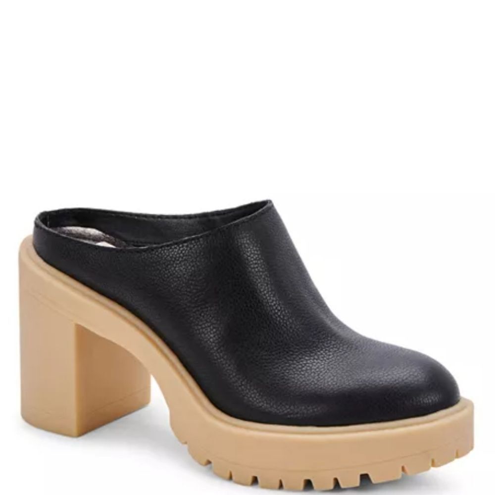 Dolce Vita Leather Chunky Mules Two Tone Black With Off White Soles Size 8.5